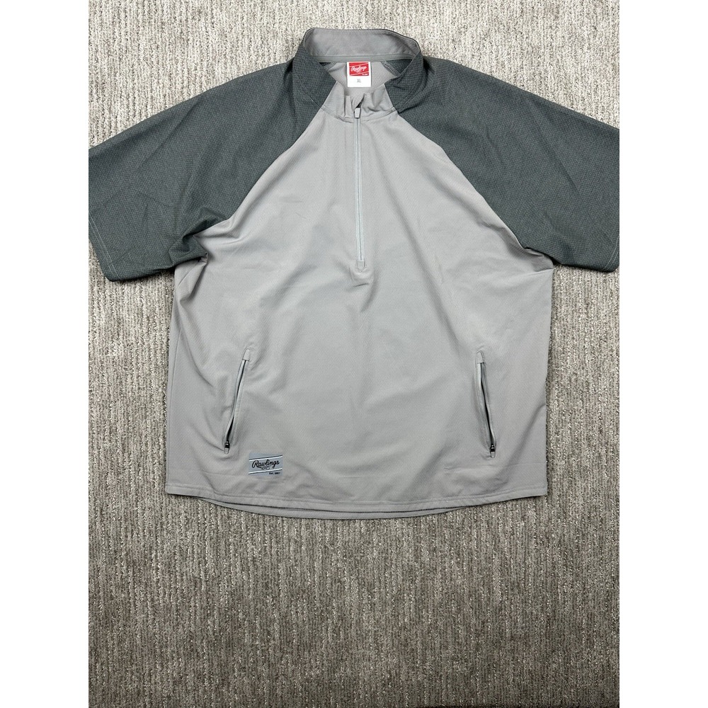 Rawlings Men's XL Jacket Windbreaker Grey Colorblock Quarter Zip Pullover